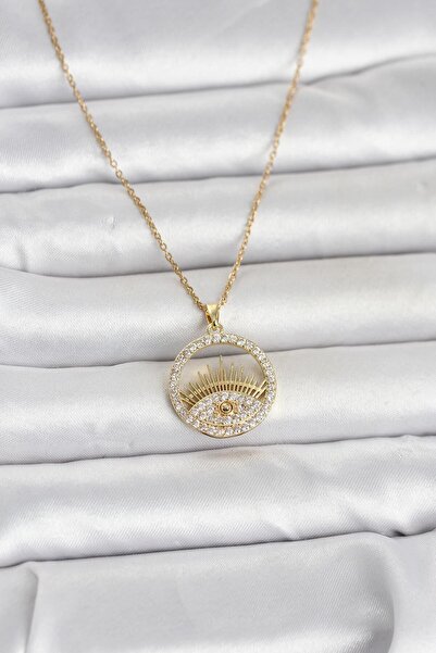 Nehir Şık 316L Çelik Gold Renk Zirkon Taşlı Göz Model Kadın Kolye Öğretmenler...