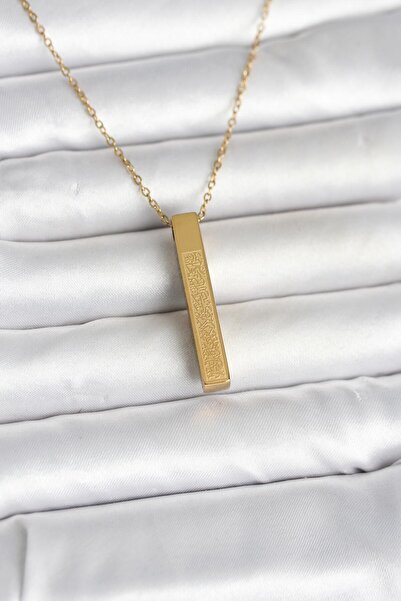 Nehir Şık 316L Çelik Gold Renk Ayetel Kürsi Yazılı Bar Çubuk Kolye Öğretmenle...