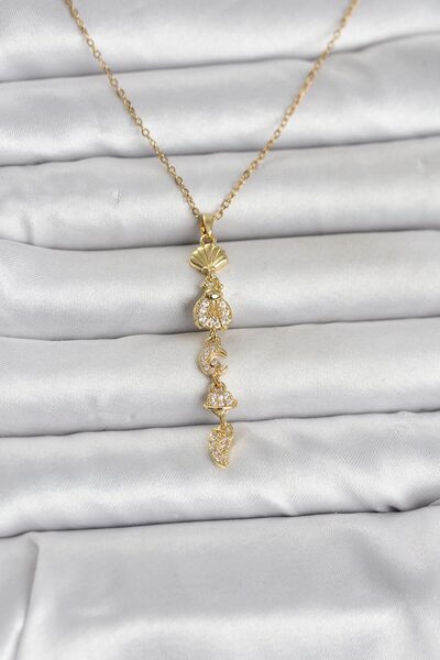 Nehir Şık 316L Çelik Gold Renk Deniz Temalı Y Model Zirkon Taşlı Kadın Kolye ...