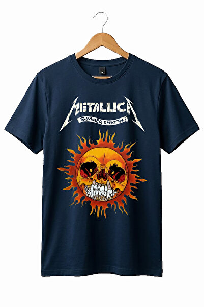 WİDİ Μαύρο μπλουζάκι από 100% βαμβάκι με τυπωμένη αφίσα Metallica Sun