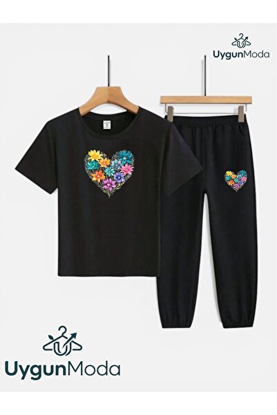 UygunModa SET PENTRU COPII: TRICOU CU IMPRIMEU INIMĂ DIN FLORI, PANTALONI DE ...