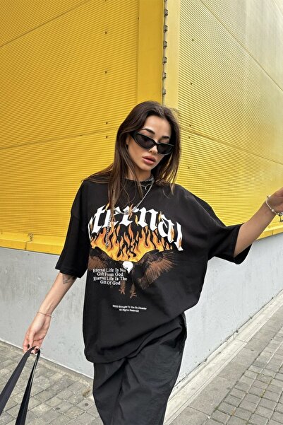 ZAVIXO Women's Printed Oversize T-Shirt 100% Cotton Basic Style