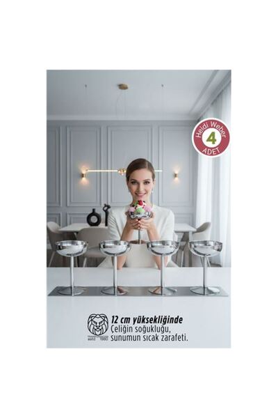 ModaCar Heidi Series Set of 4 Stainless Steel Luxury Ice Cream and Presentati...