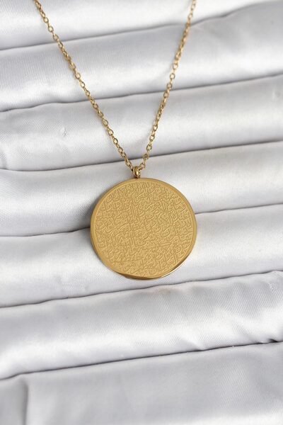 Nehir Şık 316L Çelik Gold Renk Ayetel Kürsi ve Allah Yazılı Kolye Öğretmenler...