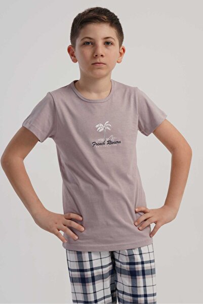 OBJE Boy's Light Brown Suprem O-Neck Short Sleeve Pajama Top