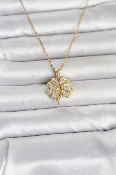 Nehir Şık 316L Çelik Gold Renk Açılabilir Yonca Model Zirkon Taşlı Kadın Koly...