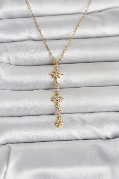 Nehir Şık 316L Çelik Gold Renk Kutup Yıldızı Y Model Zirkon Taşlı Kadın Kolye...