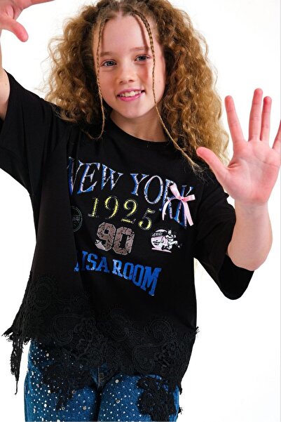 LOCO LOCO Tricou cu imprimeu New York pentru fete 8664 Single Jersey