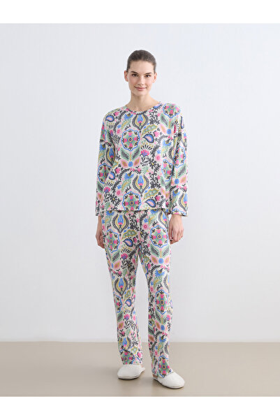 LC Waikiki Set de pijamale de damă cu guler rotund și model