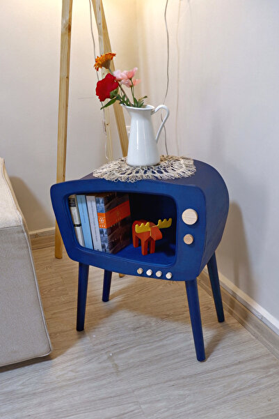 huncar Retro TV Sehpa Ahşap Dekoratif Steel Blue ( Köşe Sehpa )