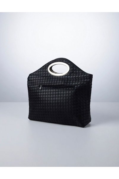 addy Geantă de mână neagră minimalistă, texturată, tricotată