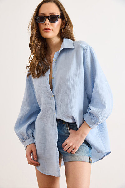 Olalook Γυναικείο πουκάμισο Baby Blue Oversize Muslin GML-19001442