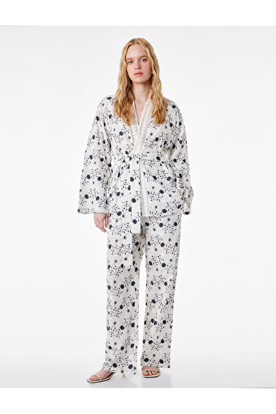 Koton Βαμβακερό παντελόνι με τσέπες, ψηλόμεσο, ίσιο, με φαρδιά μπατζάκια και ...