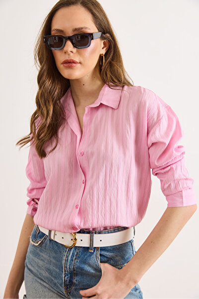Olalook Γυναικείο πουκάμισο με ροζ υφή, ελαφρώς διαφανές και άνετη εφαρμογή G...