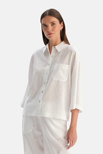 Dagi Off-White Pocketed Linen Lyocell Blend Shirt