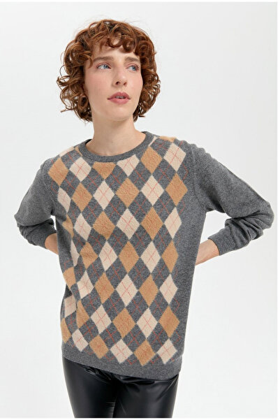 Desen Triko Γυναικείο μάλλινο πουλόβερ με λαιμόκοψη ζιβάγκο και διακοσμητικό ...