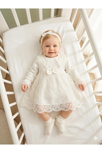Baby Girl Mevlutluk Dress Bandana Lace Newborn Hospital Outlet Wedding Dress Evening Dress Mevlutlik 4025-