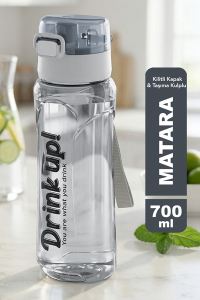 Meleni Home Taşıma Kulplu Matara - 700 ml Kilitli Kapak Su Şişesi Okul Spor S...