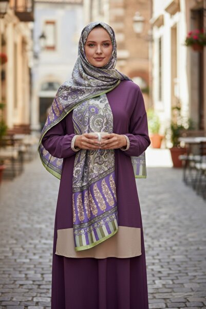 Modakaşmir شال حرير المدينة المنورة بنقشة زافيرا - أخضر