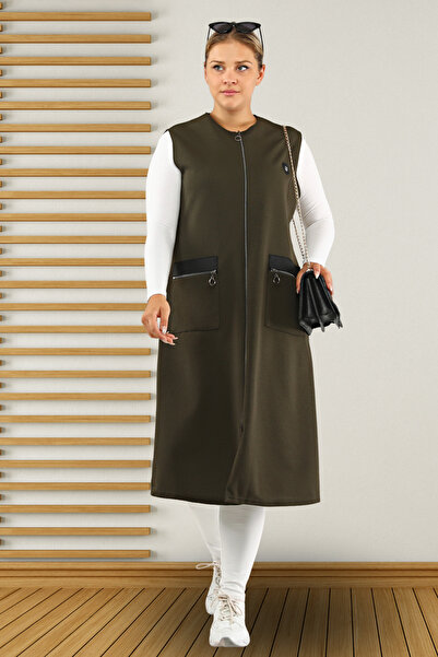 Ferace Γυναικείο Μαύρο Δερμάτινο Μακρύ Γιλέκο Τεσεττούρ με Τσέπες σε Μεγάλο Μ...