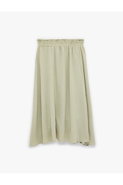 Koton Aerobin Υφασμάτινη Μίντι Φούστα με Ελαστική Μέση και Φαρδιά Γραμμή