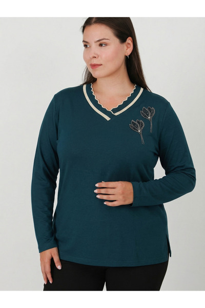 Lanze Υψηλής ποιότητας βαμβακερή χτενισμένη μπλούζα με ελαστική λαιμόκοψη V 812