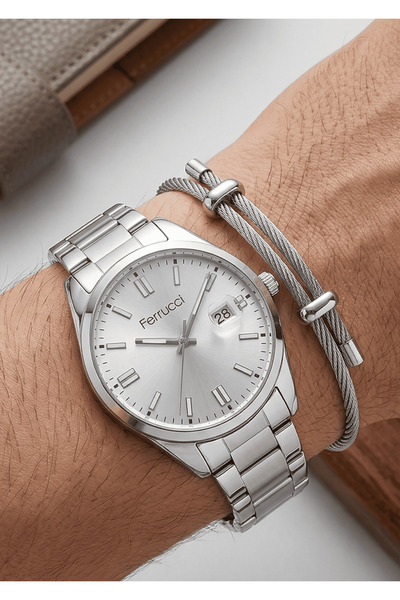 Ferrucci Men's Silver Metal Cord Wristwatch - 2 Year Warranty
