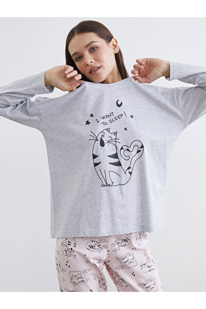 LC Waikiki Set de pijamale de damă cu imprimeu cu pisici