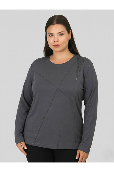 Lanze Υψηλής ποιότητας βαμβακερή μπλούζα με ελαστική δερμάτινη διακόσμηση 0800