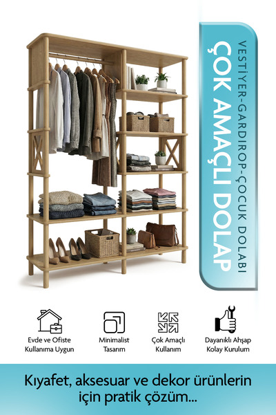 tridihome Vestiyer Askılı Raflı MDF Portmanto Antre Giriş Dolabı Ayakkabılık ...