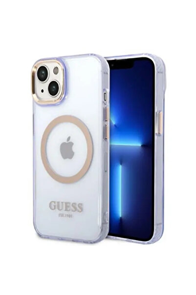 Guess GUHMP14SHTCMU iPhone 14 6.1 "   Husă rigidă mov, cu contur auriu, ...
