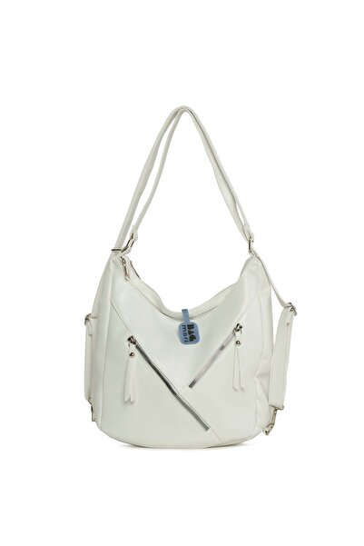 Bagmori Λευκό γυναικείο σακίδιο πλάτης με διπλό φερμουάρ και λουράκια M000008734