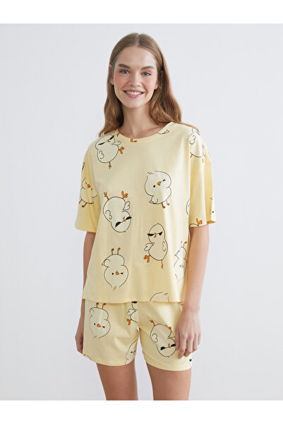 LC Waikiki Set de pijamale scurte de damă cu imprimeu cu pui