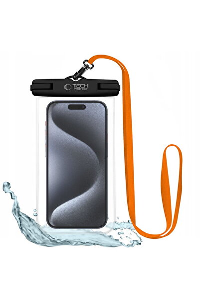 Tech-Protect Husa UWC7 Husă universală impermeabilă de 6.9 inch, negru/portoc...