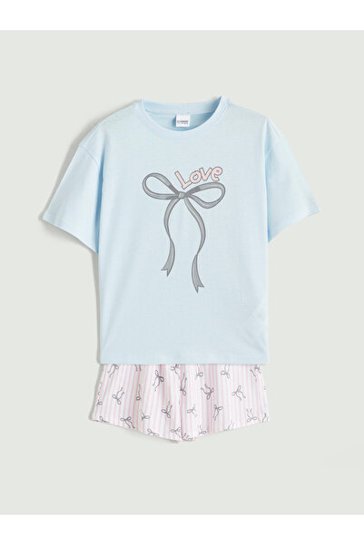 LC Waikiki Set de pijamale scurte pentru fete Bow cu imprimeu