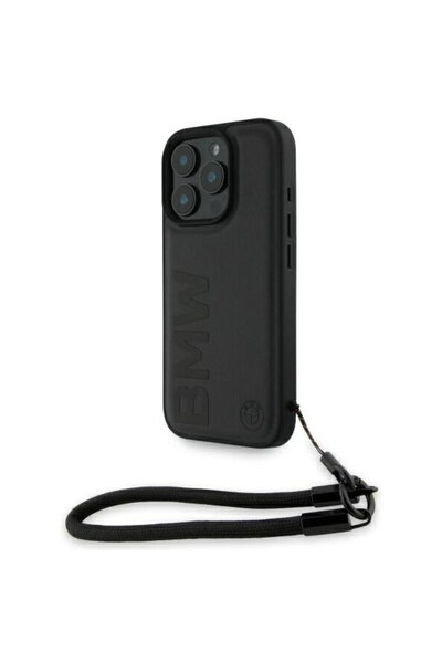 BMW iPhone 16 Pro Max - Signature Leather Wordmark Cord (BMHCP16X23RMRLK) - B...