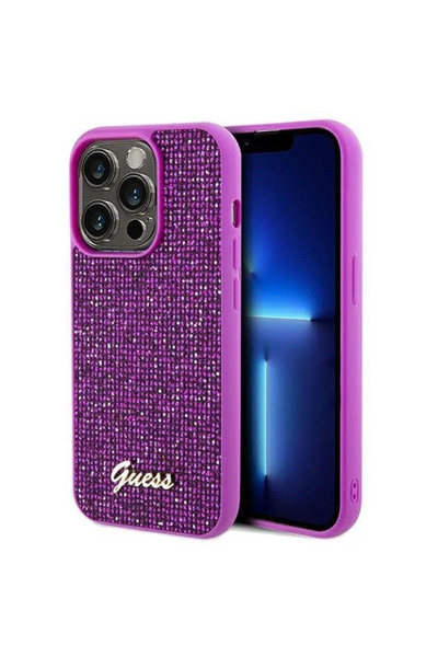 Guess Carcasă Disco Metal Script pentru iPhone 14 Pro Max - fucsia