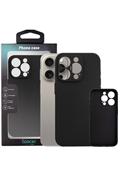 Spacer Husa Iphone 15 Pro Spacer, grosime 1.5mm, material flexibil TPU, negru...