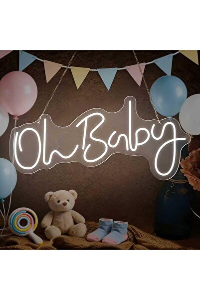 Slasa Oh Baby LED Neon Sign 20x40 cm White Light with 6mm Acrylic Base Wall D...