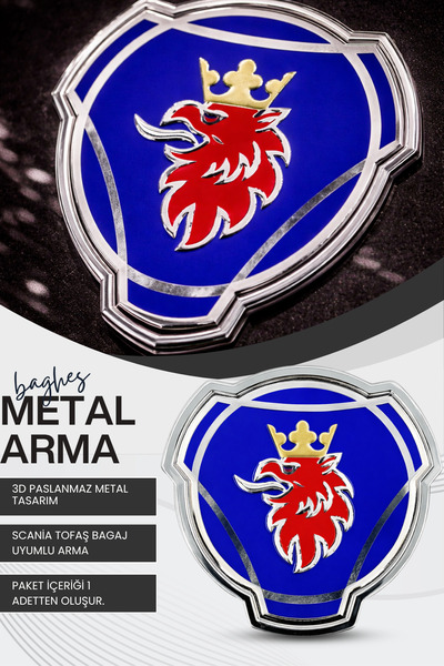 Baghes Scania Kral Logo Metal Arma Mavi 3D Krom Bagaj Amblemi Oto Aksesuar