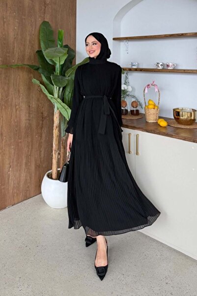 Şulemoda Giyim Κομψό Πλισέ Βραδινό Φόρεμα Μαύρο