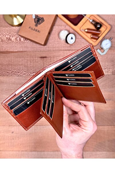 Fil Deri Πορτοφόλι από γνήσιο δέρμα με διπλές θήκες για κέρματα και πολλές θή...