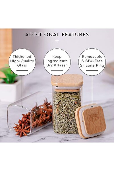 MAHMIR Glass Jars Set 300ML, 12 pcs Set Glass Spice Jars with Bamboo Airtight Lids and Labels, Food