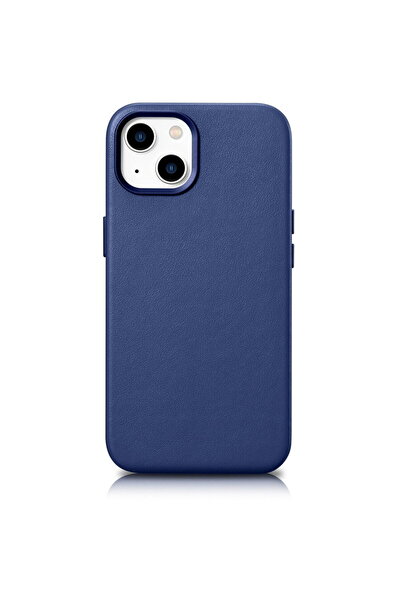 ICARER Калъф Husa Case от естествена кожа за iPhone 14 Plus, син (съвместим с...