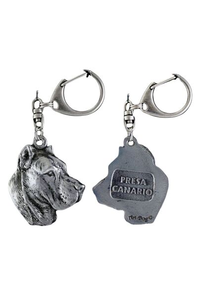 Art - Dog Presa Canario, Dogo Canario - Breloc placat cu argint cu câine, pan...