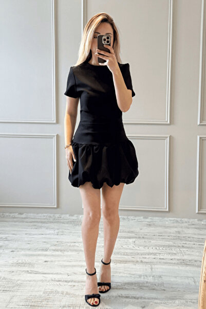 BeeYouStudio Balloon Skirt Mini Black Dress