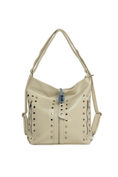 Bagmori Κρεμ γυναικείο σακίδιο πλάτης με λεπτομέρειες Trok και λουράκια M0000...