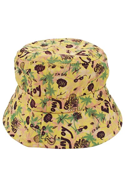 bebegen Boy's Yellow Enjoy Printed Colorful Fedora Hat 4-8 Years Old