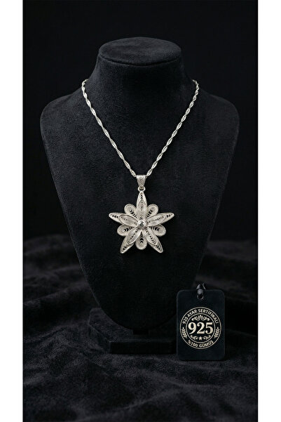Roza Silver 925 Ayar Telkari El İşçiliği Nergis Çiçeği 3 Boyutlu Gümüş Kolye