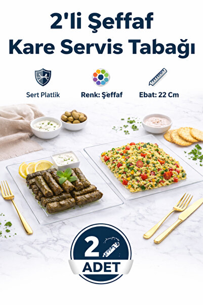 Leypek Porselen Görünümlü Plastik 2li Lüks Kare Sunum Tabak